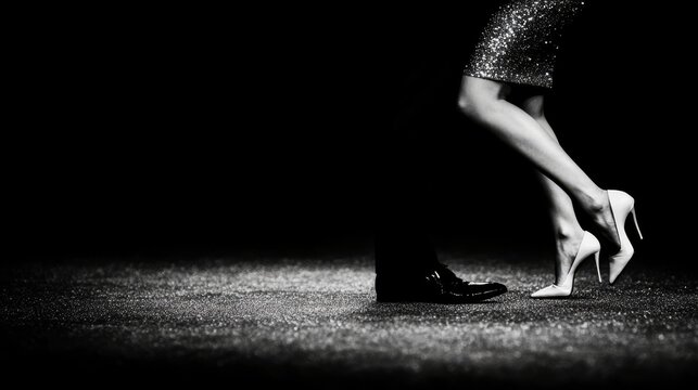 close up of a couple in formal dress performing a dance of celebration, the tango.