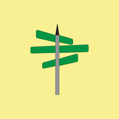 Green street signs vector illustration. Directional pole with wayfinding arrows