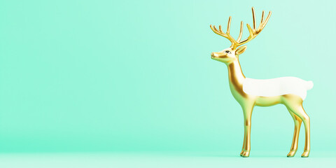 Golden stuffed reindeer in a mint green background, christmas image
