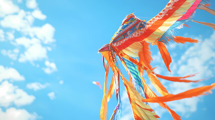 Colorful thai kite flying in clear blue sky background, thai, kite, colorful, clear sky, flying, traditional, culture, vibrant. Colorful Kite Festival. Illustration