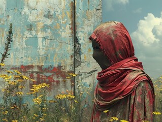 Naklejka premium Mysterious Figure in a Post-Apocalyptic Landscape