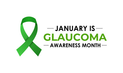 National Glaucoma Awareness Month. Human eye with green awareness realistic Ribbon. Nutritional eye health . Banner poster, flyer and background design template. Vector illustration. Eps 10.