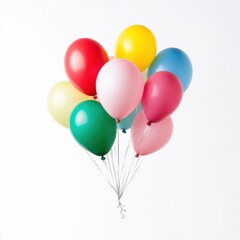 colorful balloons floating against a white background