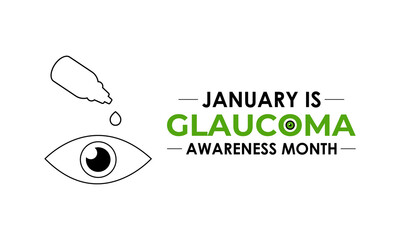 National Glaucoma Awareness Month. Human eye with green awareness realistic Ribbon. Nutritional eye health . Banner poster, flyer and background design template. Vector illustration. Eps 10.