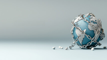 globe encased in chains symbolizes global restrictions and challenges