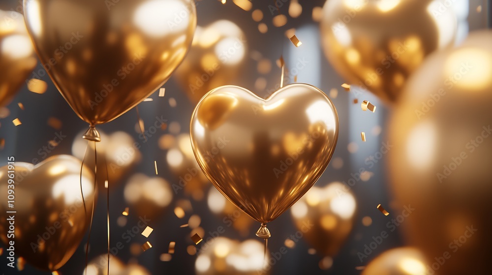 Aufkleber Lustrous Golden Balloons Creating a Fantastical Burst of Joyful Energy and Delight : Generative AI