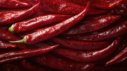 Close-up of many red chili peppers.