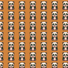 Cute Panda Pattern on Orange Background.