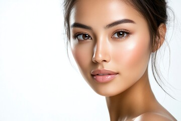 Obraz premium Beautiful young asian woman with clean fresh skin on white background, Face care, Facial treatment, Cosmetology, beauty and spa, Asian women portrait.