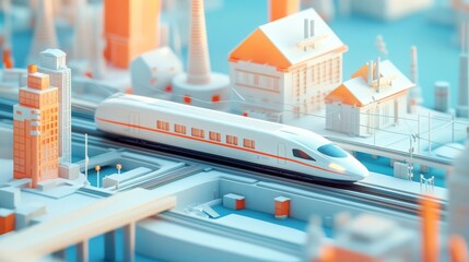 3D city, future technology city with high speed rail. Illustration of isometric city