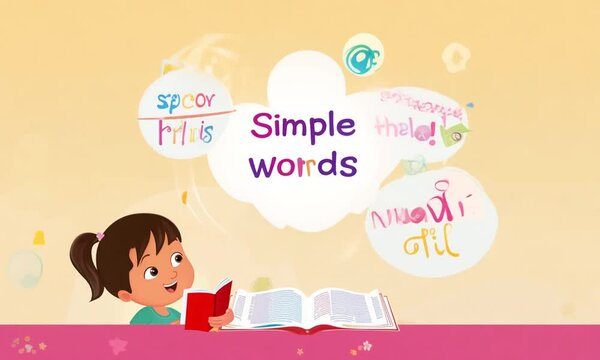 Animasi anak perempuan sedang belajar membaca 