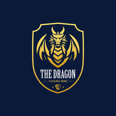 Luxury dragon shield logo design concept template