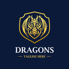 Heraldic dragon shield design logo template