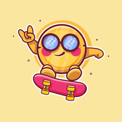 cool money coin character mascot playing skateboard isolated cartoon