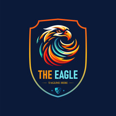 Vibrant eagle head with shield logo design template