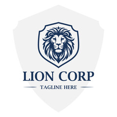 Blue lion head logo design template