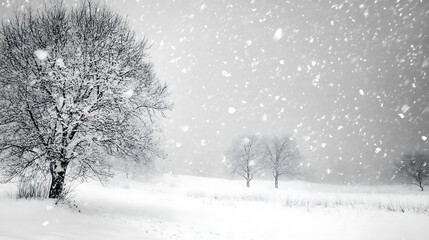 A powerful winter storm with heavy snow and strong winds, creating a dramatic grey-white blizzard scene. 