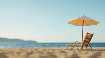 a relaxing beach scene with a lounge chair and umbrella