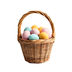 Fototapeta premium colorful Easter basket filled with pastel eggs, perfect for spring celebrations. vibrant hues of pink, blue, yellow, and green create cheerful atmosphere