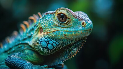 Fototapeta premium A close-up of a vibrant, colorful lizard showcasing intricate details and textures.