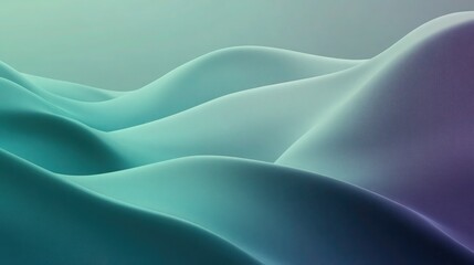 Obraz premium Smooth, flowing, three-dimensional wave forms in gradient shades of cool aqua and soft purple provide an elegant background for digital media.