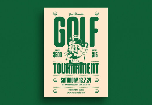 Green Retro Trendy Golf Tournament Event Flyer