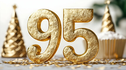 Golden 3D Numbers Ninety-Five Celebrate Anniversary with Festive Background