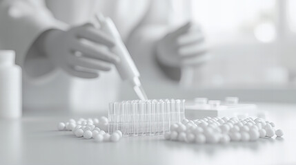 Laboratory technician conducting experiments with test tubes and pipette at a research facility during daylight hours