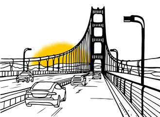 Golden Gate Bridge. San Francisco, USA. Hand drawn line sketch. Ink drawing. Vector illustration on white.	
