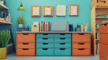 A desktop screen with a minimalist file organization system featuring labeled folders and no scattered icons