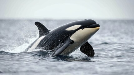 Obraz premium Majestic Orca Whale Breaching Ocean Surface Wildlife Photography