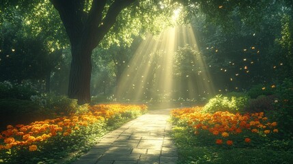 Obraz premium Sunbeams Through the Forest