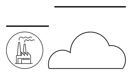 Factory with emissions rising, big cloud. Ideal for pollution awareness, environmental issues, industrial impact, climate change, sustainability advocacy, industrialization effects, air quality