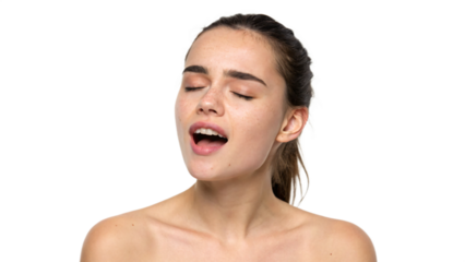 Smiling woman with flawless skin and natural beauty, showcasing healthy hair and a radiant complexion, feeling good