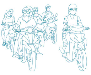 people are riding on motorcycles on street in Saigon, Vietnam