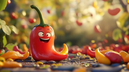 Happy Chili Pepper in a Sunny Garden