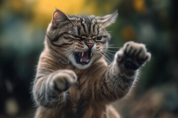 Fototapeta premium A Kung Fu master cat training outdoors.....