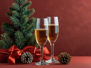 champagne and christmas decorations