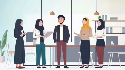 Team collaboration in a modern office business environment digital illustration professional interaction contemporary design