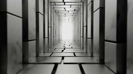 An Endless Labyrinth of Reflective Mirrors Creating a Surreal Experience with Infinite Perspectives and Light, Leading to a Mysterious Portal at the End