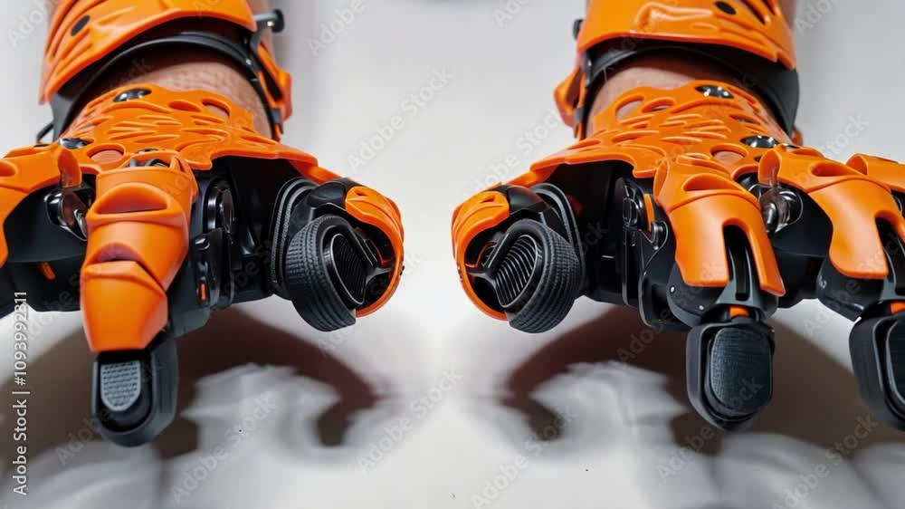 Aufkleber the image displays a pair of orange robotic gloves designed with intricate details, highlighting adv