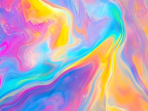 Holographic neon background ,Colorful psychedelic abstract. Pastel color waves for background