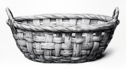 Obraz premium A Detailed Pencil Sketch of a Woven Basket