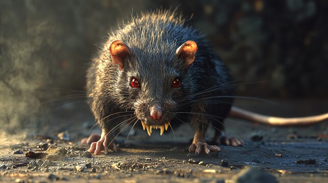 Close-up of a menacing black rat with glowing red eyes. (1)