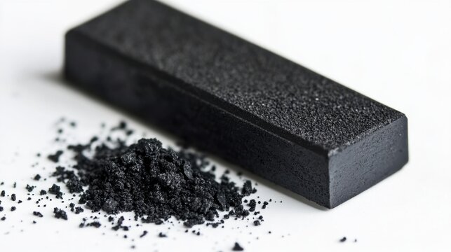Black Eraser and Chalk Dust on White Background