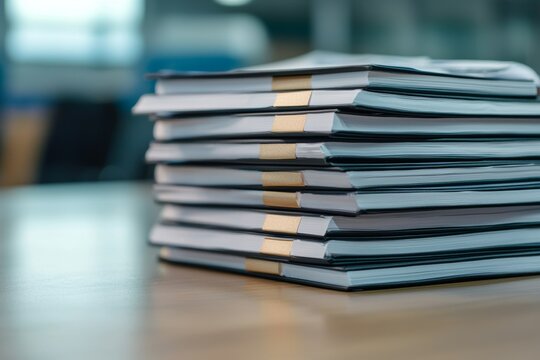A neat stack of notebooks resting on a table, showcasing a simple yet organized workspace, ideal for studying or note-taking.