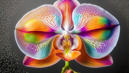 Plakat The orchids are brightly colored and detailed, with purple, orange, and white petals.