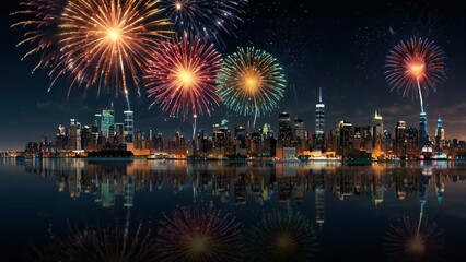 Naklejka premium fireworks over the river