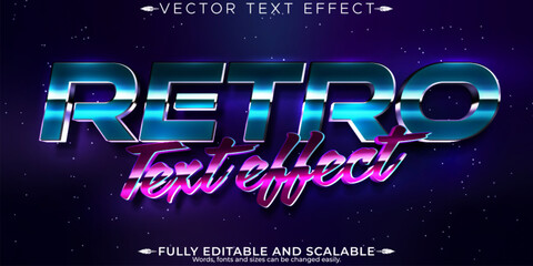 Vintage 80s text effect, editable retro future and cyber space text style
