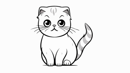 Elegant Simple Line Drawing of Scottish Fold Cat